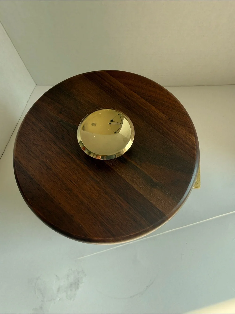 Mid-Century Woodgrain Ice Bucket with Gold Trim - Brown
